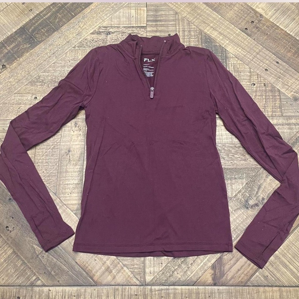 FLX burgundy quarter zip long sleeve activewear top Size S